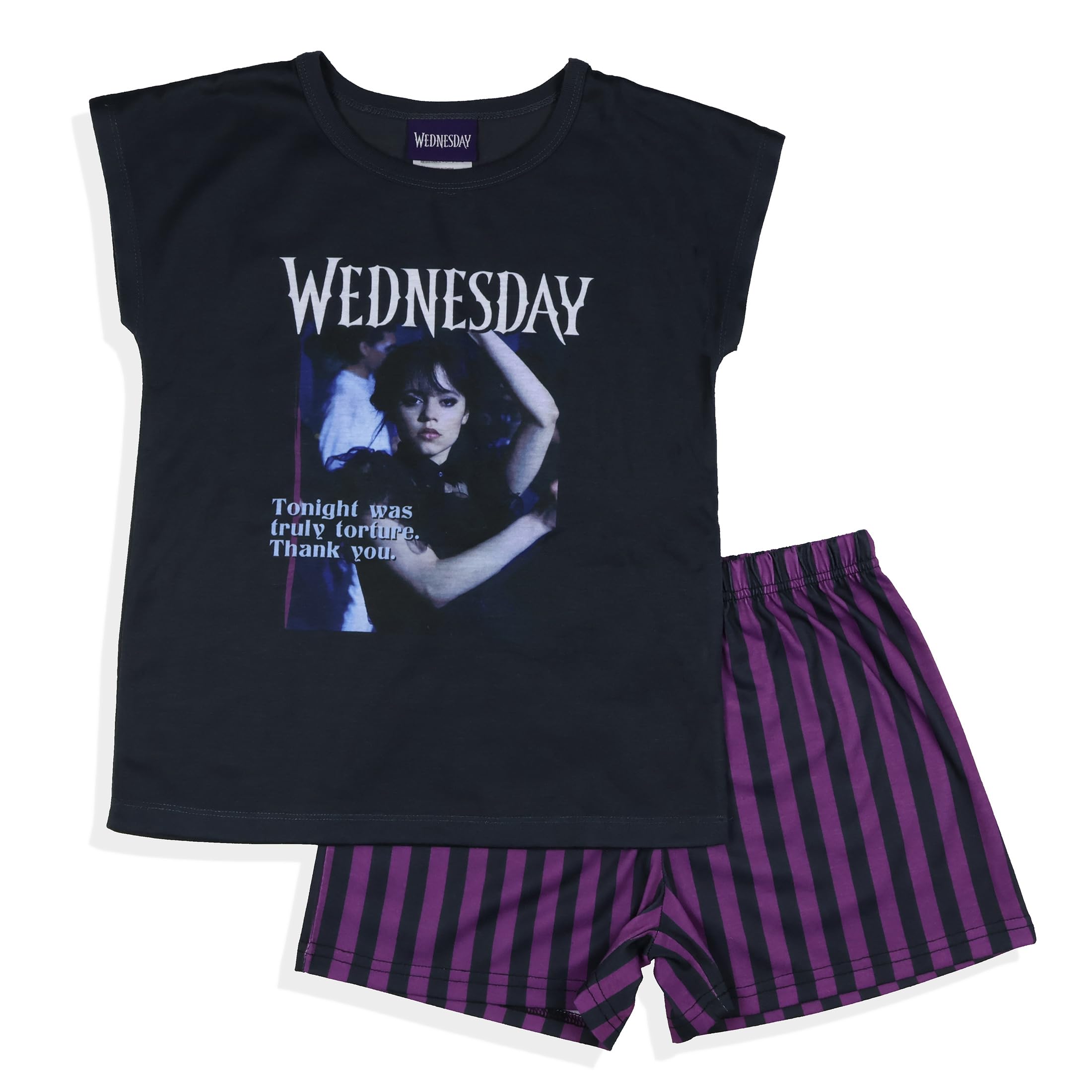 INTIMO Addams Family Wednesday Girls' Pajamas Tonight Was Torture Short Sleeve Lounge Sleep Set - Image 4